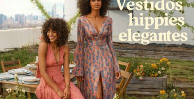 Dos mujeres con vestidos hippies elegantes en una terraza